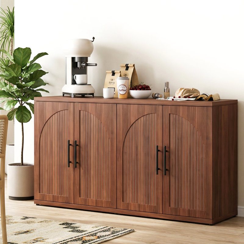 Storage Cabinet With Adjustable Shelves: Multi-Purpose Sideboard For Home, 31.5" H x 63" W x 15.8" D, Walnut