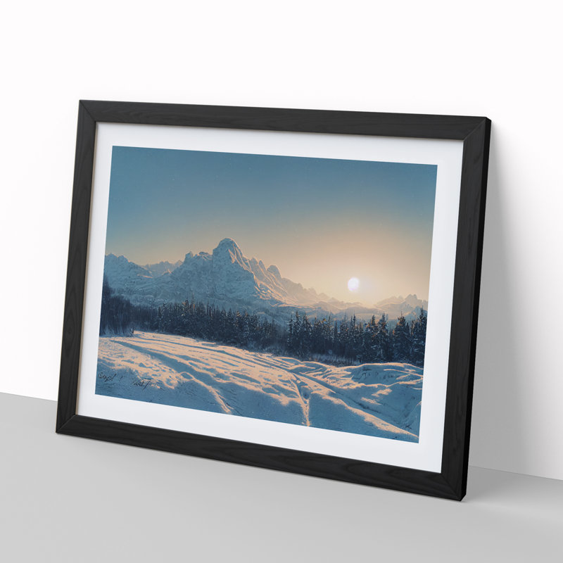XH1022-10242X Winter Mountain Sunrise Vol.1 - Single Picture Frame Print, 46cm H x 64cm W x 2cm D, Black Framed