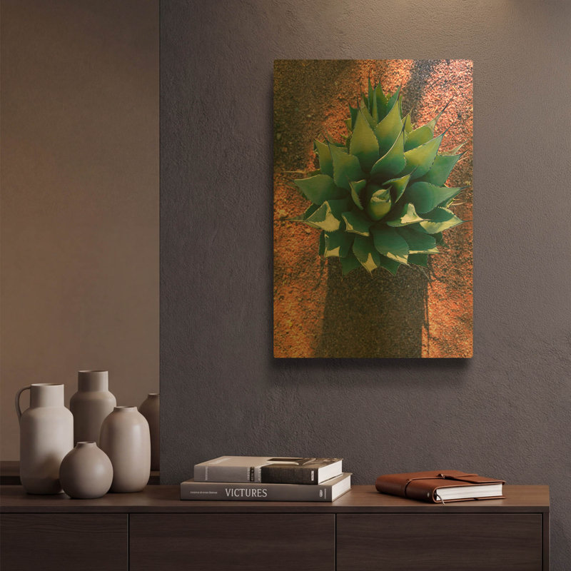 « Utah - Cactus 1 » par AKG, tableau mural en métal doré, 30,5 x 40,5 cm, 12 po x 16 po