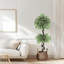 Arbre de plancher artificiel 5 pi avec pot de fleurs en céramique blanche et fausse mousse verte