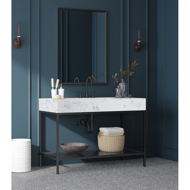 Marmo 48'' Matte Black Freestanding Bathroom Vanity with White Marble Top