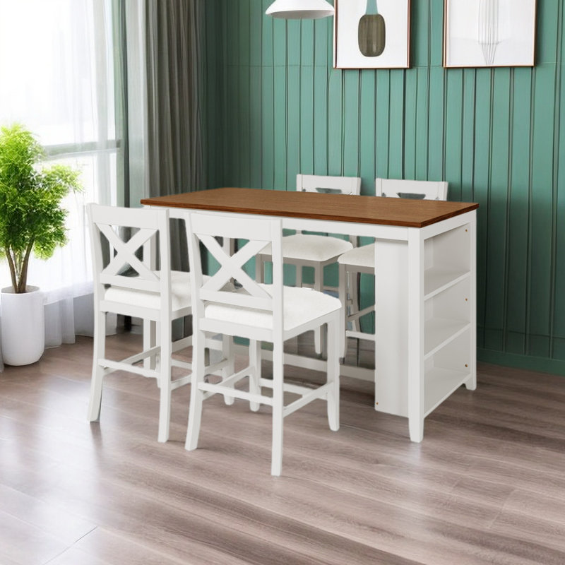 4 - Person Trestle Dining Set, Beige, White, Walnut