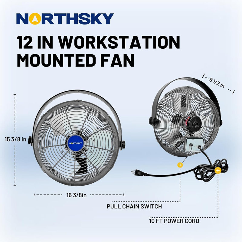 Ventilateur mural 12 "à haute vitesse 12 vitesses, 3 vitesses, ventilateur mural industriel réglable 2400 Cfm, 1/12 Hp, frappé à 360 °, pour serre, atelier, garage, utilisation commerciale, homologué UL