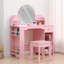 Coiffeuse pour enfants avec miroir lumineux et tabouret, bureau réglable à DEL avec rangement pour filles de 3 à 9 ans-1662210277