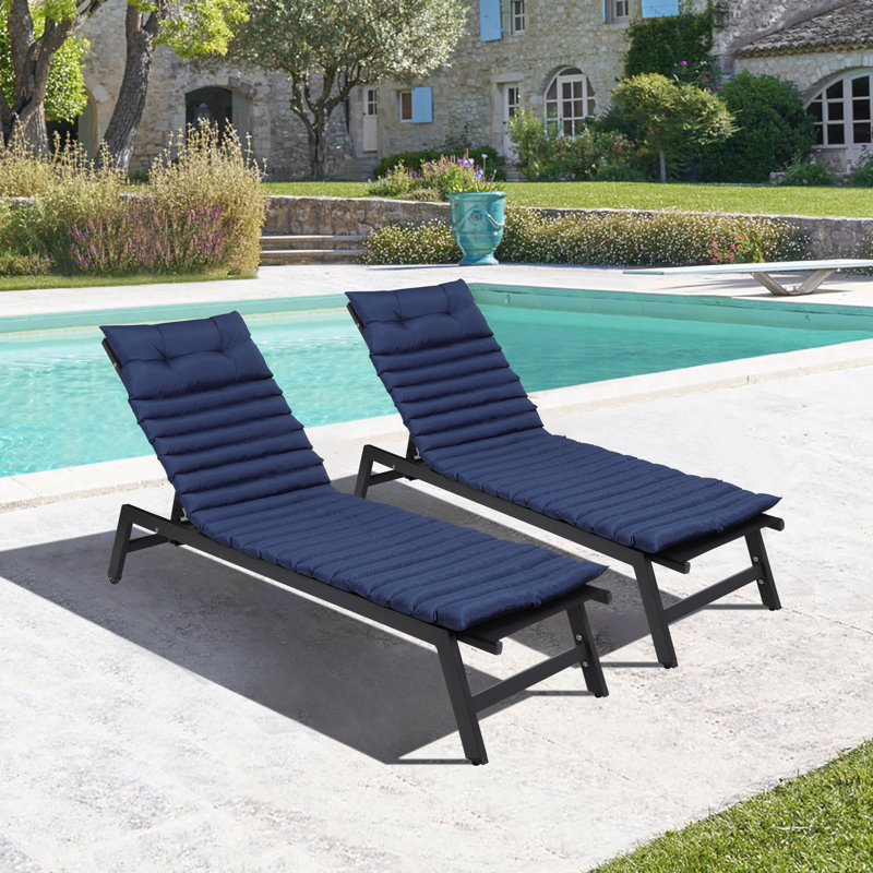 2PCS Outdoor Lounge Chair Cushion Replacement Patio Funiture Seat Cushion Chaise Lounge Cushion, Navy  Blue