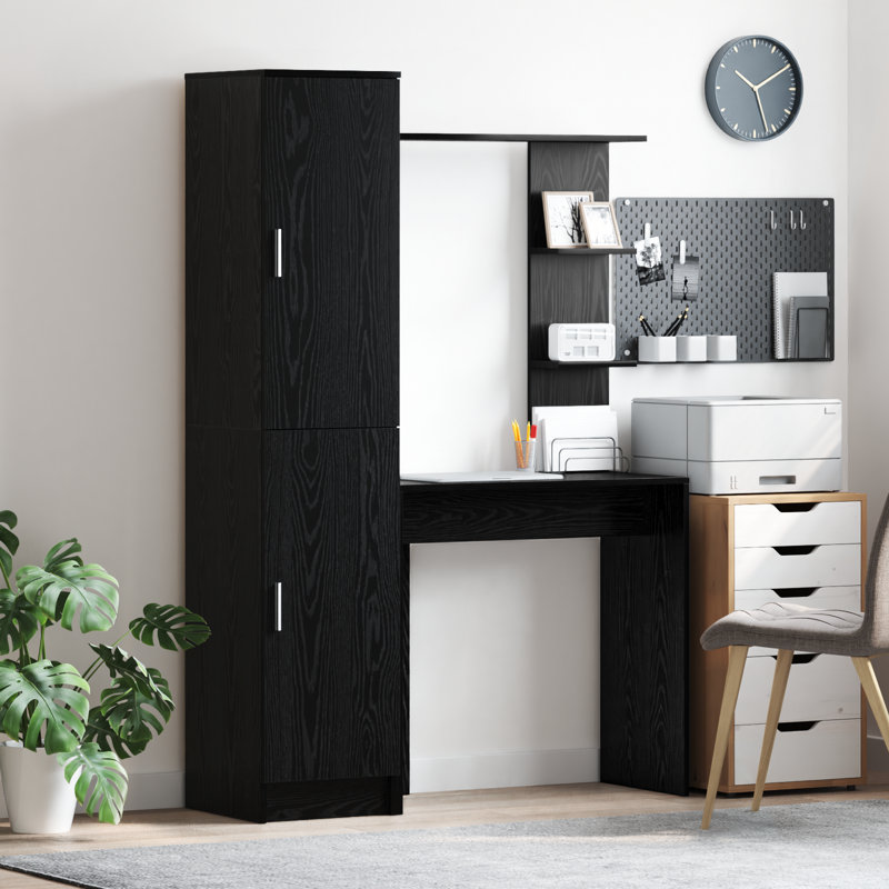  Desk With Storage 2 Pcs 78.5 X 37 X 154.5 Cm, Black Oak