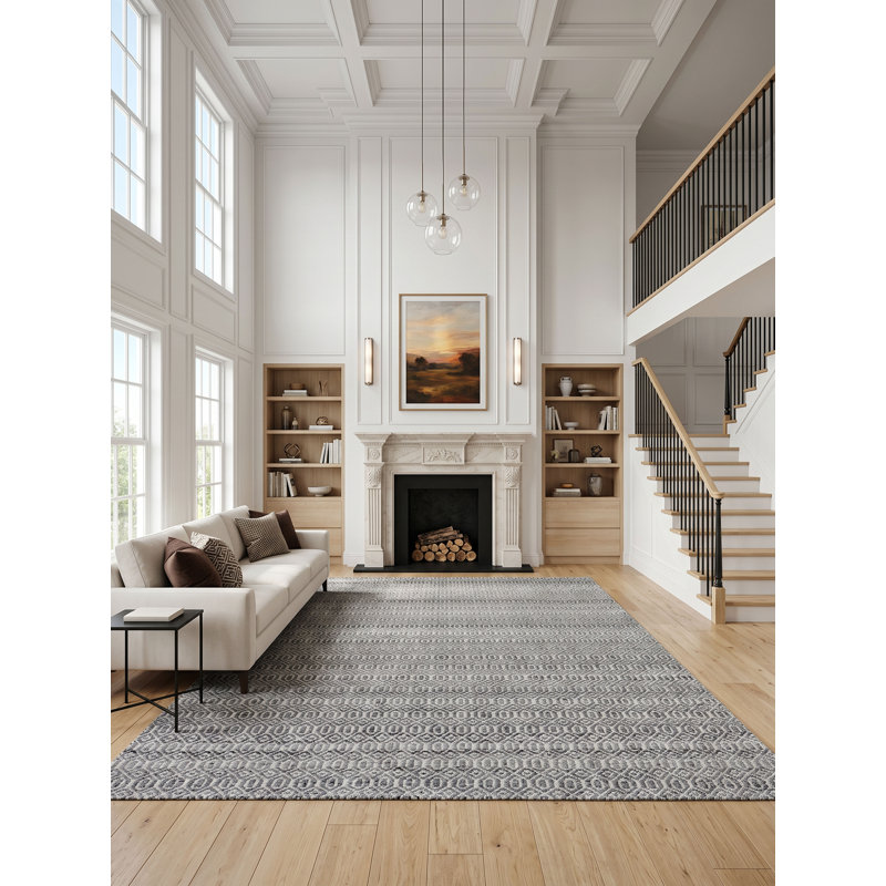Mantra Geometric Area Rug in Dark Gray, Rectangle 5' x 8'