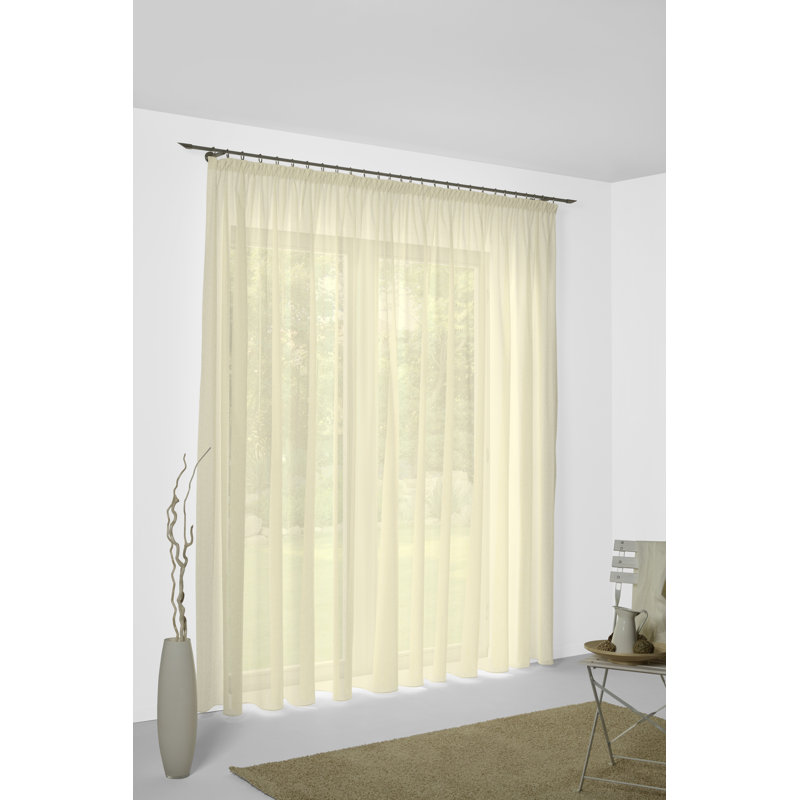 Sunday 82% Polyester And 18% Cotton Semi Sheer Curtain Single Panel, Cream, 142cm Width x 325cm Drop