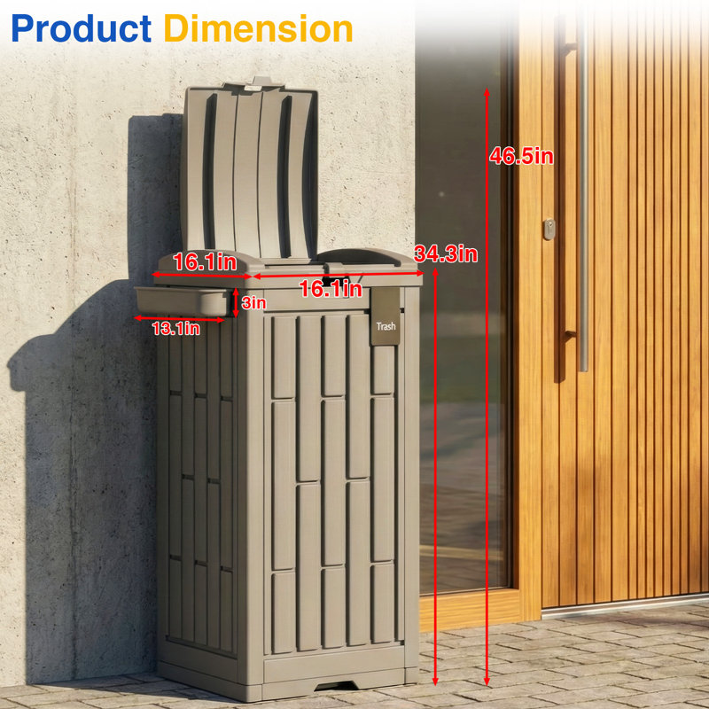 Poubelle extérieure imperméable de 30 gallons avec couvercle Poubelle en résine PP avec cendrier et plateau amovible Poubelle extérieure moderne pour le jardin