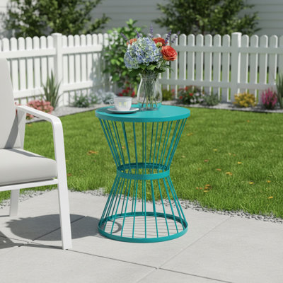 Weather-Resistant Metal Wire Hourglass Outdoor Side Table, Patio Accent End Table for Balcony, Porch & Garden