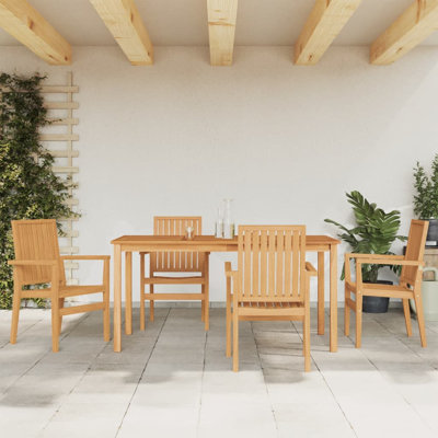 Hobi 4 - Person Teak Wood Patio Dining Set with Rectangular Table