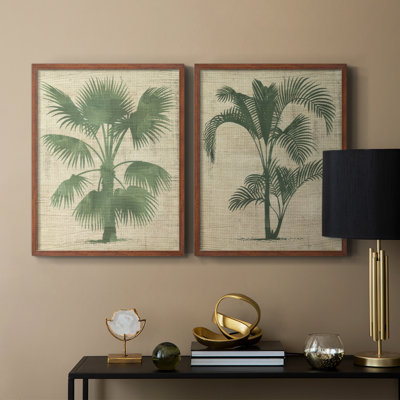 «I Burlap Palm Silhouette I», reproduction encadrée de qualité supérieure - prête à être accrochée - aucun clou requis - aucun clou requis
