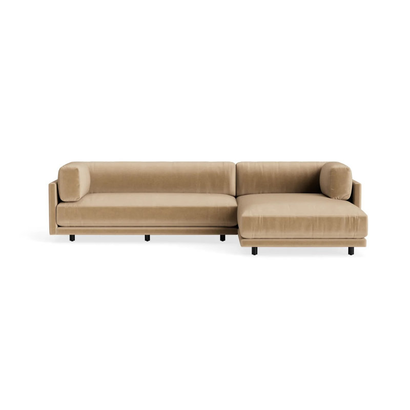 Sunday Chaise Sectional, Camel Velvet Polyester Blend, Left Hand Facing