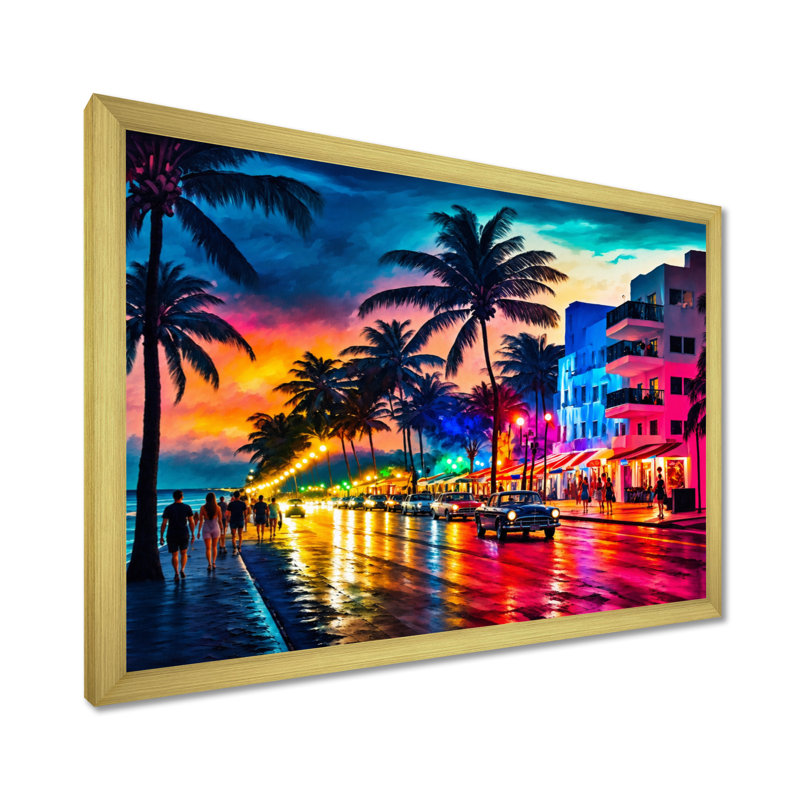 «Miami Beach Holidays 3 Architecture», impressions sur toile Miami, Cadre doré simple, H 24 po x l 32 po x P 1 po