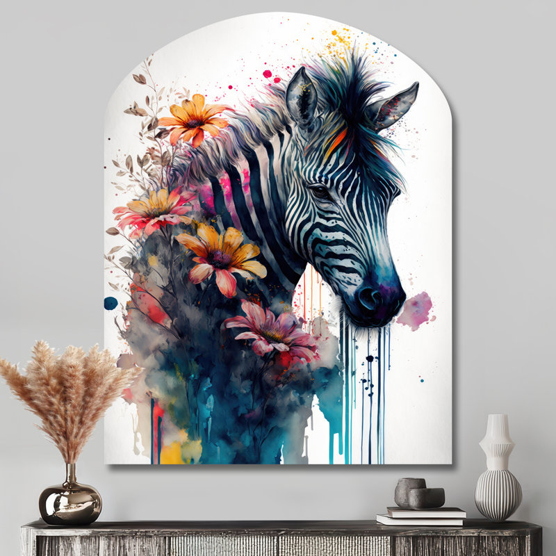 Mignon zèbre, art floral, décoration murale asymétrique en métal, H 43 po x l 33 po
