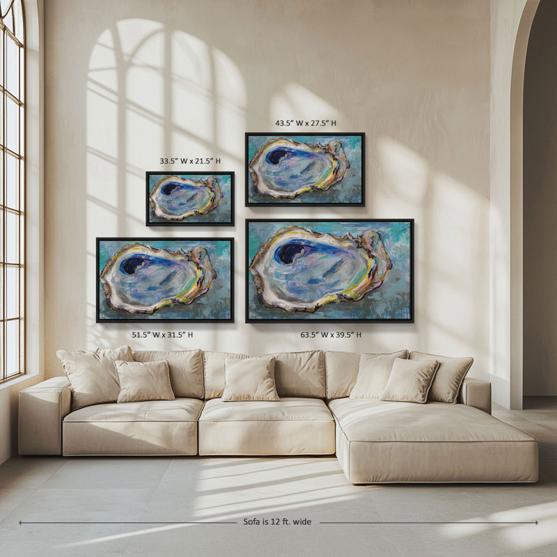 "Oyster Two" par Jeanette Vertentes, reproduction sur toile dans un cadre flottant, H 21,5 po x l 33,5 po