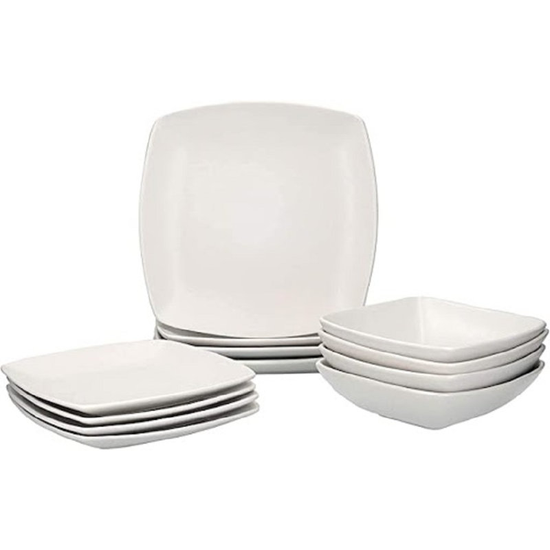 Creative Tops Raven Dinner Set, Square, Ceramic, Service for 4, White