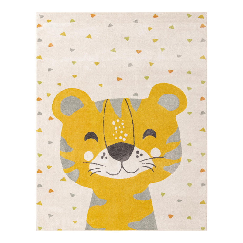 Tapis pour enfant jaune / gris / ivoire Whimsy Tommy, Rectangle 7 pi 10 po x 10 pi