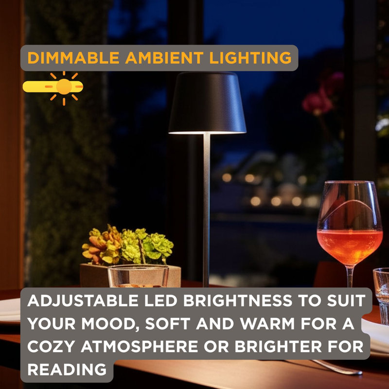 Lampe de table en forme de cloche à DEL Abbott Crosby, rechargeable avec luminosité à intensité variable, accent moderne compact avec base de recharge pour bureau ou salle à manger, 8 po, noir brillant
