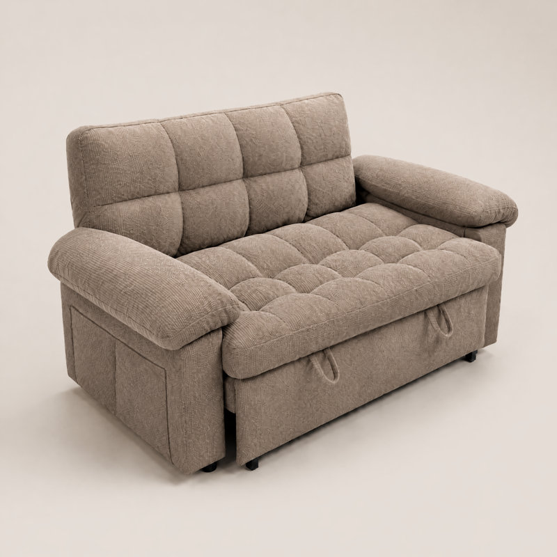 Canapé-lit convertible en chenille 2 places, canapé-lit inclinable avec dossier réglable et port USB, Kaki