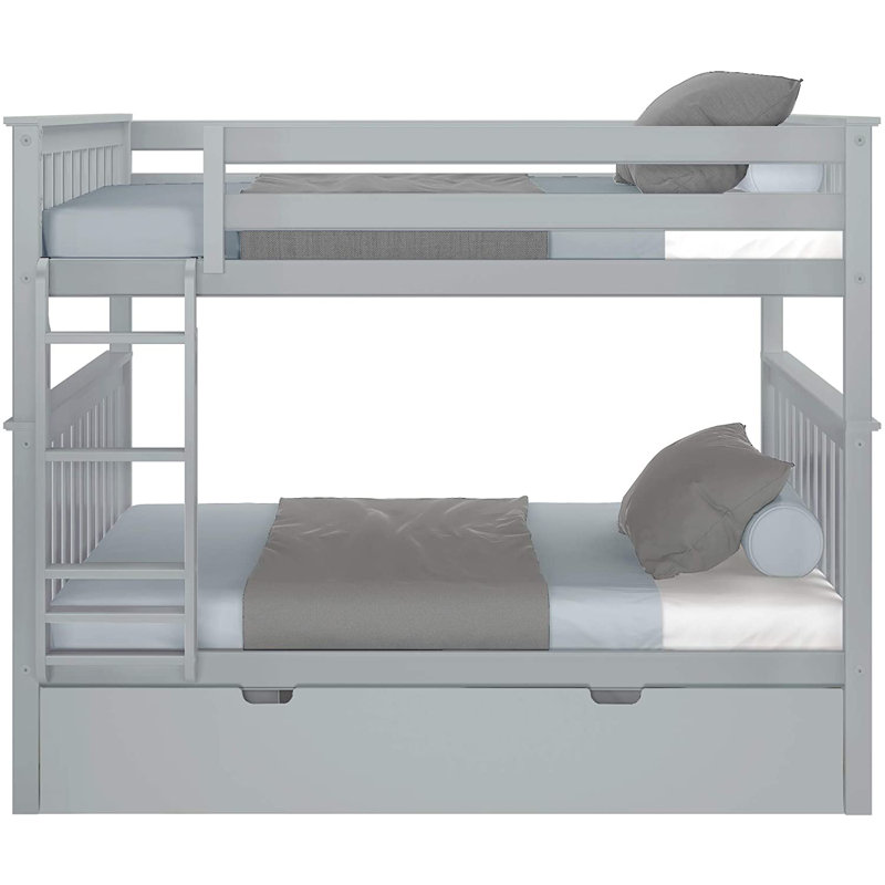 Aileana Kids Twin Over Twin Bunk Bed with Trundle, Gray, Twin over Twin