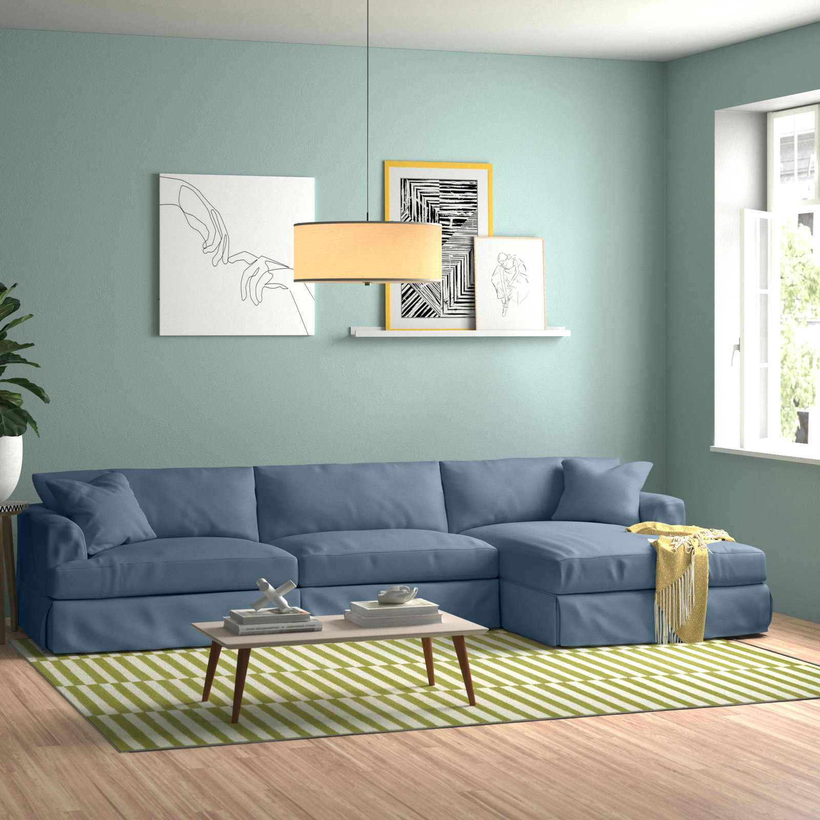 Lucia 128" Wide Down Cushion Sofa & Chaise, Right Hand Facing, Macarena Light Gray Canvas