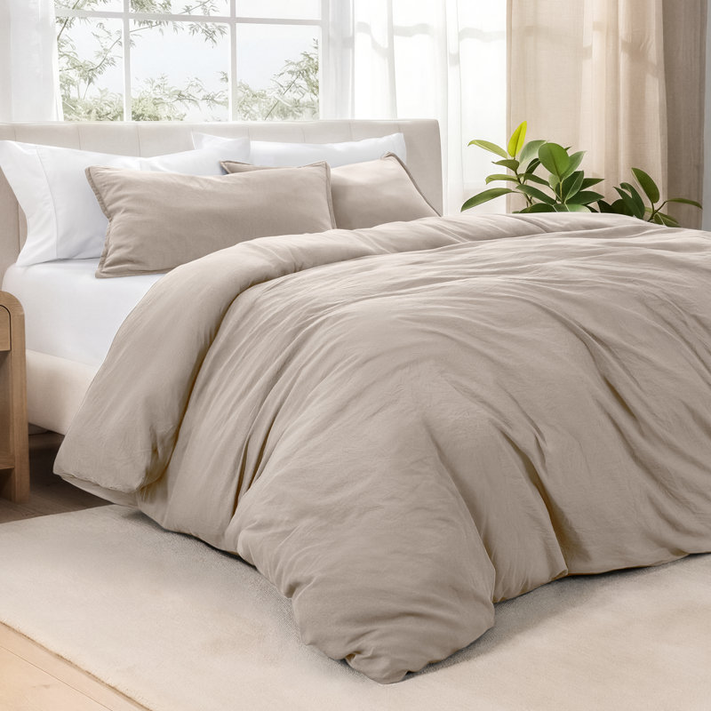 Washed Microfiber Duvet Cover Set, Full Duvet Cover + 2 Standard Shams, Pebble Beach