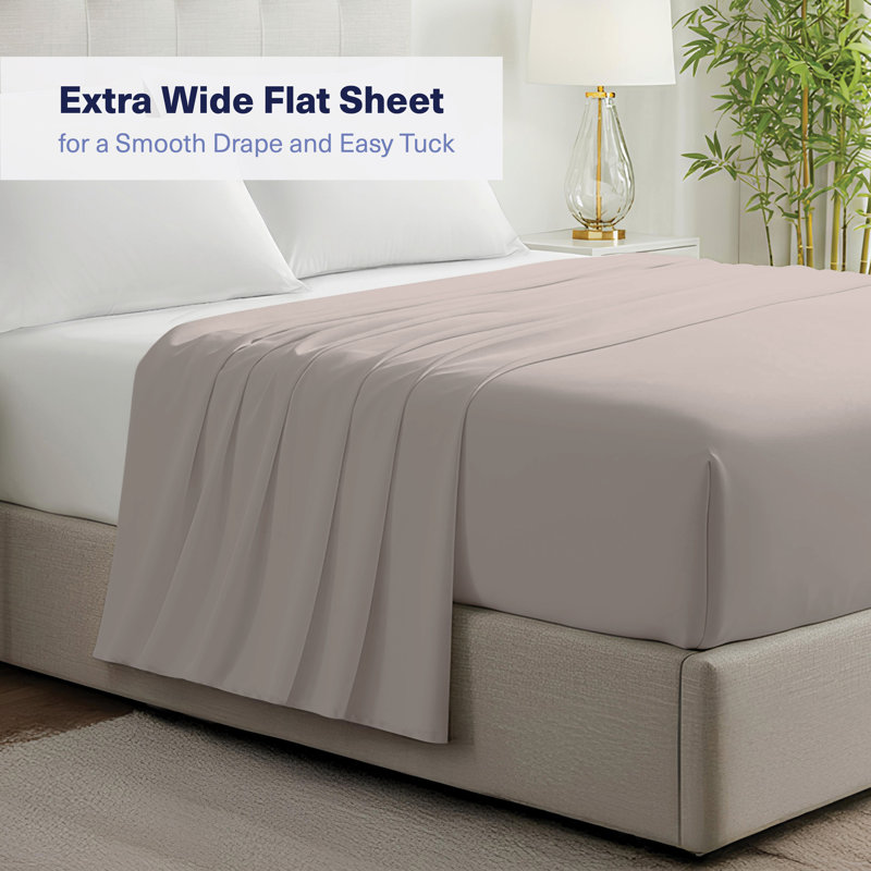 100% Organic Viscose From Bamboo Flat Sheet Only, 300 Thread Count, Extra Wide, Cooling & Breathable, Double Stitching, Bedding Sheet - Gift-Ready Packaging (Gray Mist)