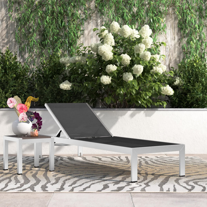 Shore Aluminum Outdoor Chaise and Side Table, Black