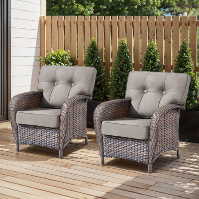 Fiorillo All-Weather Wicker Outdoor Lounge Chair With 5" Thick Cushions For Patio (Set Of 2)