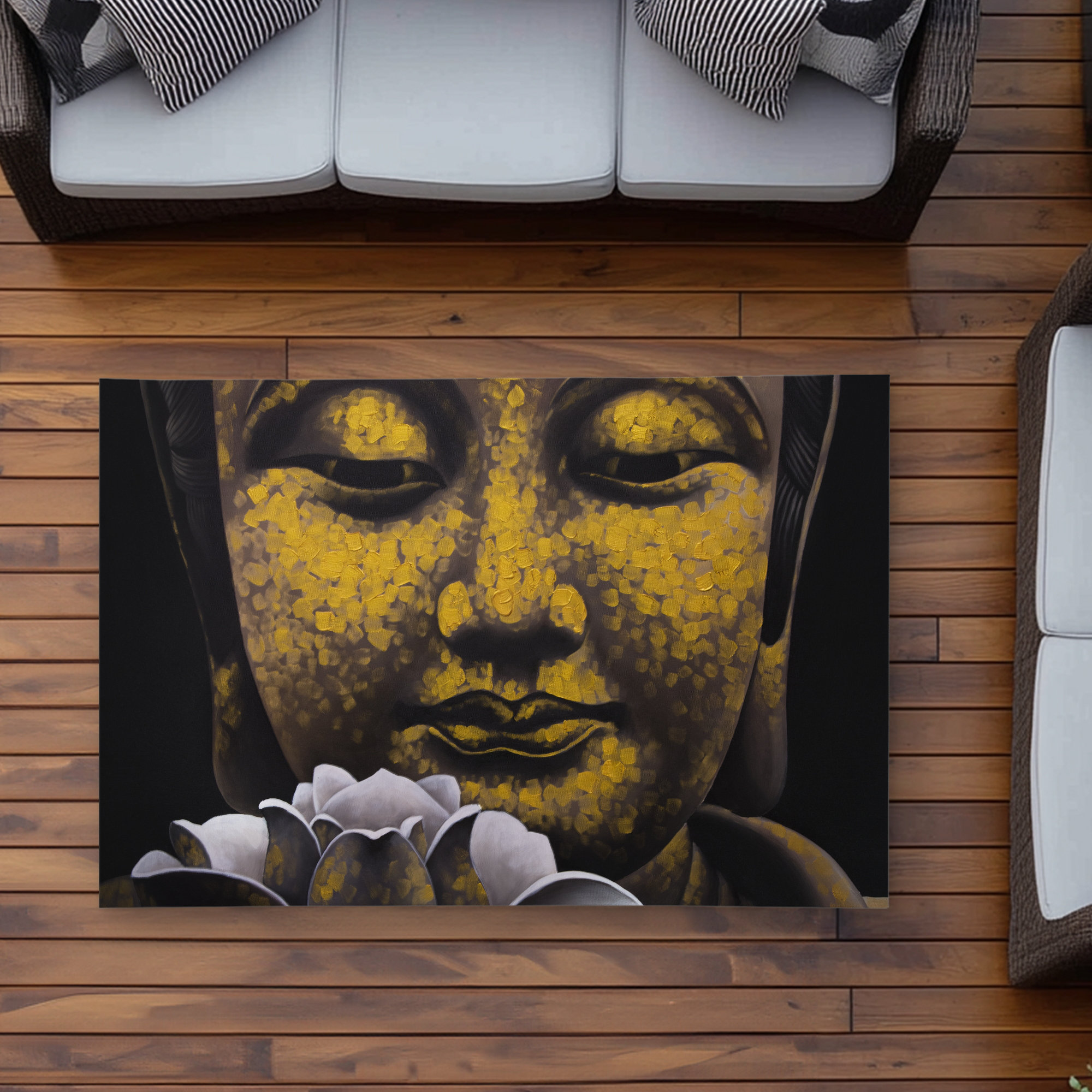 Lark Manor™ Eternal Smile of Buddha Lotus | Gold Outdoor Area Rug | Wayfair