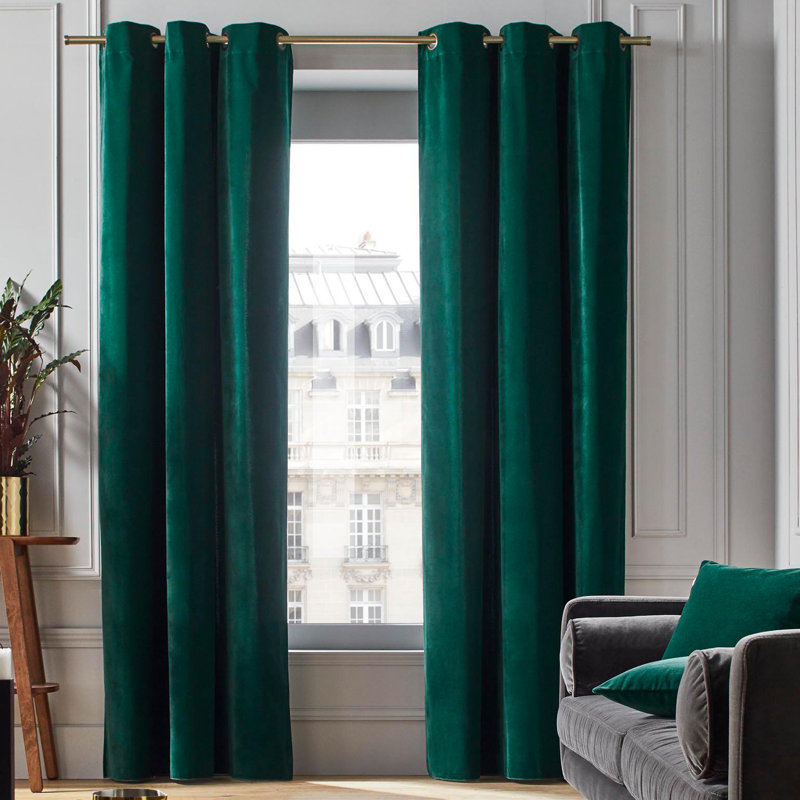 Room Darkening Single Curtain Panel, 137 W x 260 D cm, Mid Green
