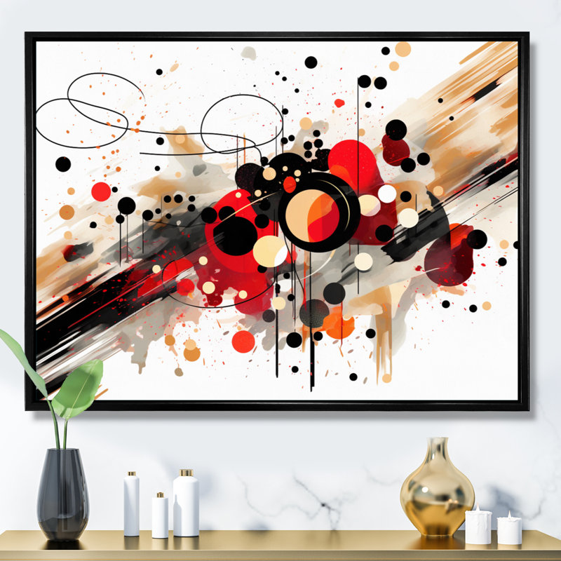 Symphonie abstraite rouge et noire I sur toile, H 34 po x l 44 po x P 1,5 po, Cadre flottant noir