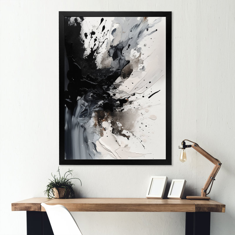 «Black Textured Splash Paint Art IV», art abstrait sur toile, H 20 po x l 12 po x P 1 po, Cadre photo noir