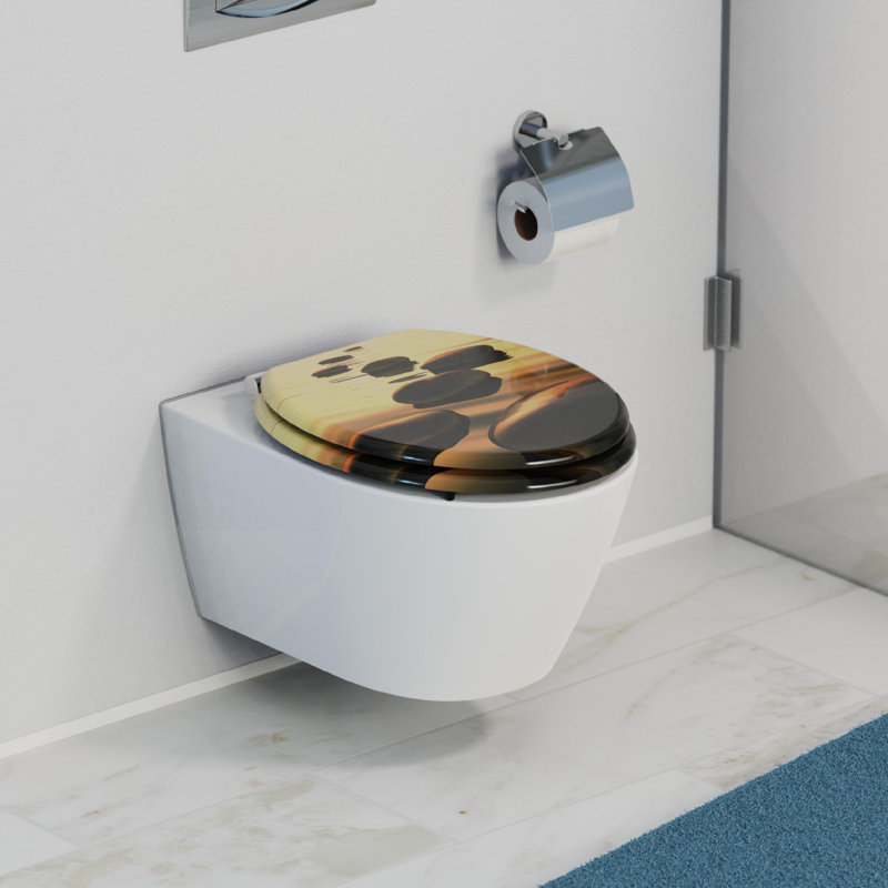 Schütte Toilet Seat Solid Wood MDF Brown, Grey/Yellow