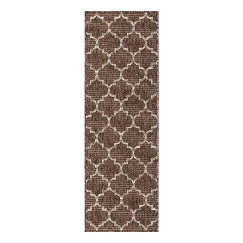Hampstead Geometric Brown Indoor/Outdoor Area Rug, Runner 2' x 6'