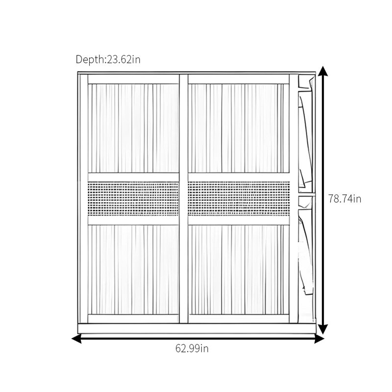 Armoire rétro en rotin tissé classique, H 78,74 po x l 62,99 po x P 23,62 po