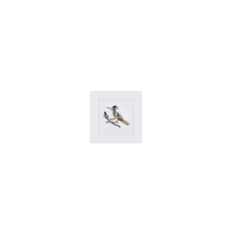 Bird Motif Embroidered Linen Cocktail Napkins