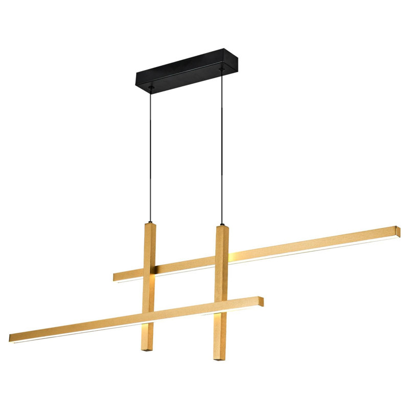 Cassen Elegant Gold Chandelier, Metal Body, 4.9 x 47.2 x 23.6 Inches | 2 x 19W Integral LED, 3000K, 3800 Lm | Modern Design with Acrylic Cap, Perfect for Dining Room & Living Areas, Stylish Lighting Fixture