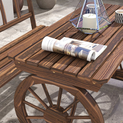Outdoor Table And Chairs For 4 People, Wooden Patio Table And Dining Bench Set, 3 Piece All Weather Furniture Set