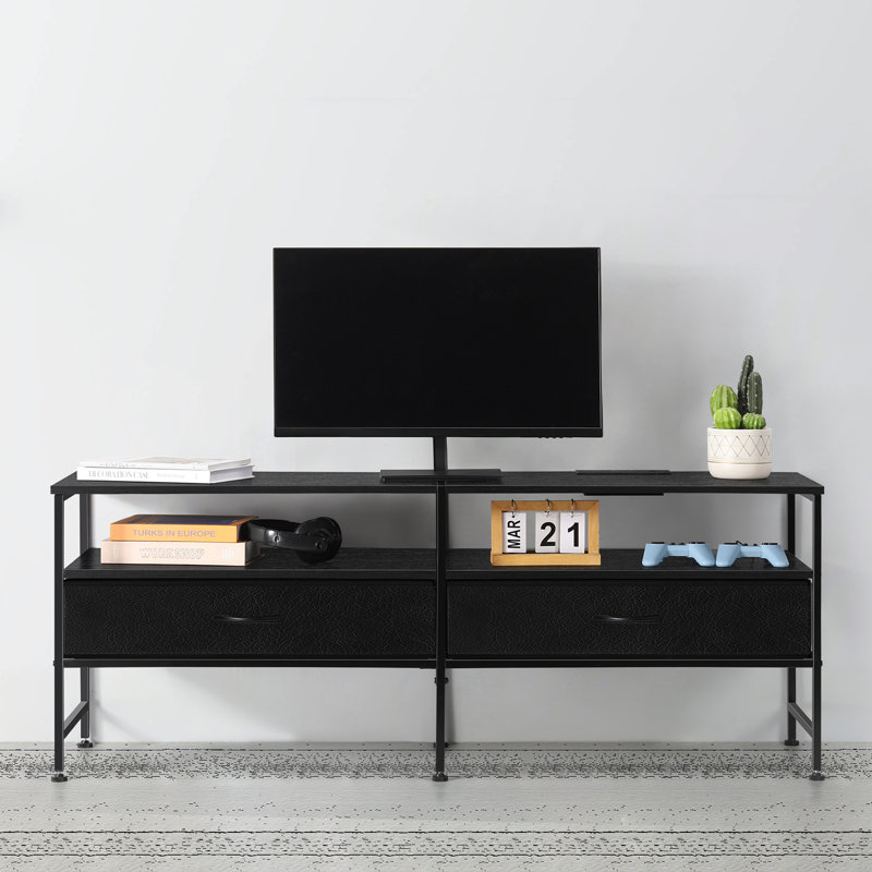 TV Stand with Power Strip, Black, Black