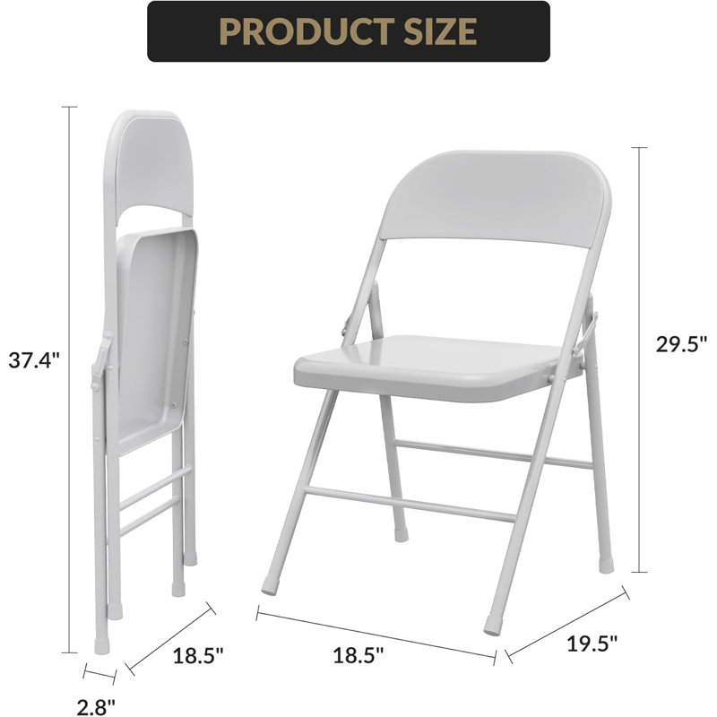 Chaises pliantes en métal, chaises pliantes portables en acier pour les événements de bureau à domicile, empilables, noir