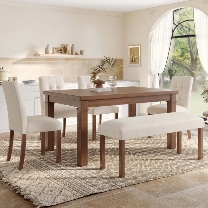 Ensemble de table de salle à manger de ferme 6 pièces Hearthstone avec structure robuste et sièges ergonomiques, Noyer