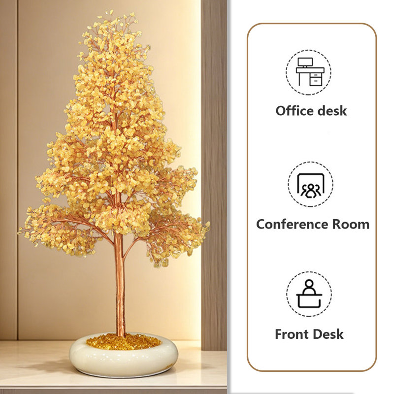 Ornement d'arbre à argent en citrine naturelle dorée de 22,05 pouces