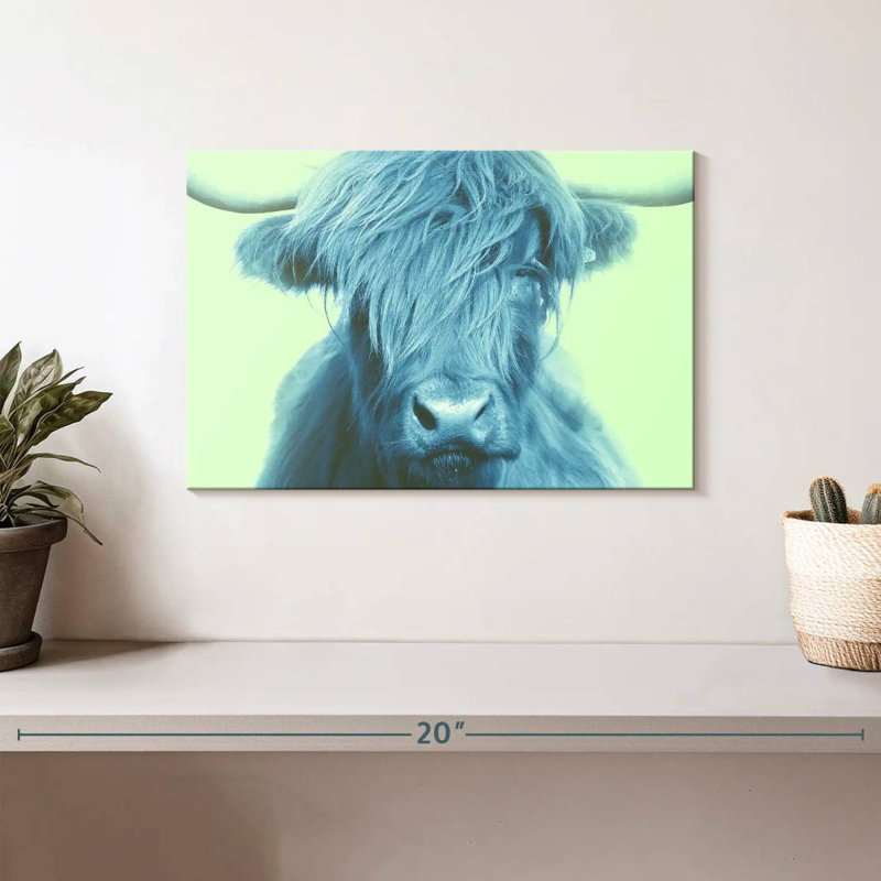 Brampt Highland Cow sur fond vert, H 8 po x l 12 po