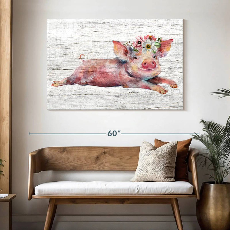 Cochon floral en bois, H 32 po x l 48 po
