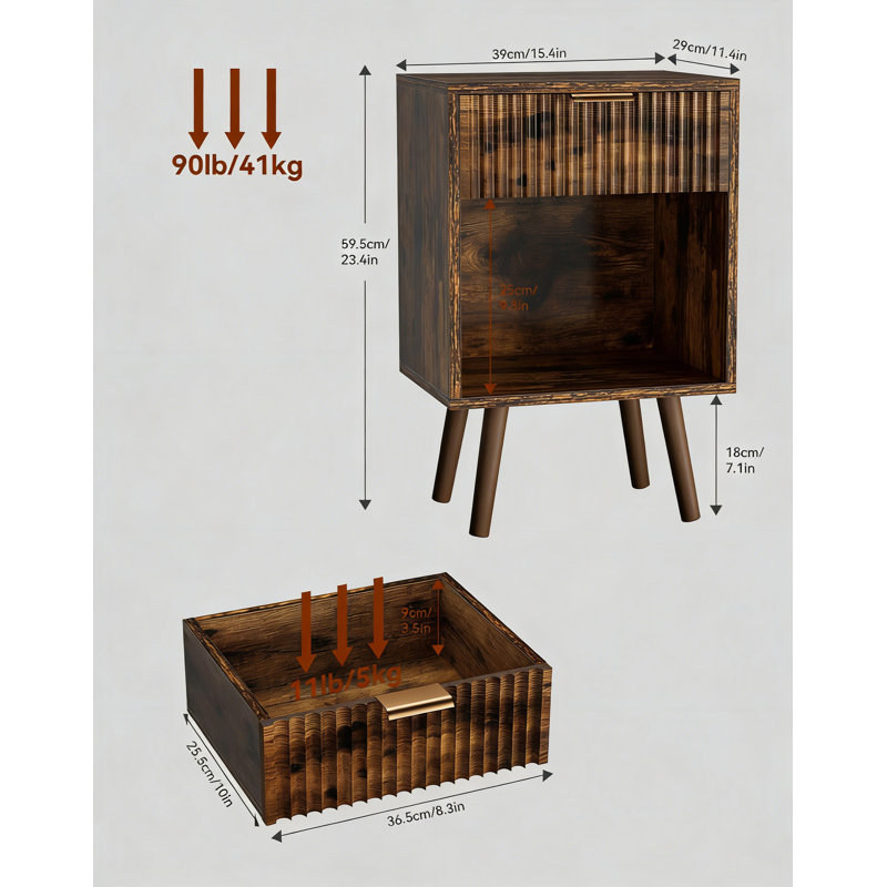 39cm W Manufactured Wood Bedside Table