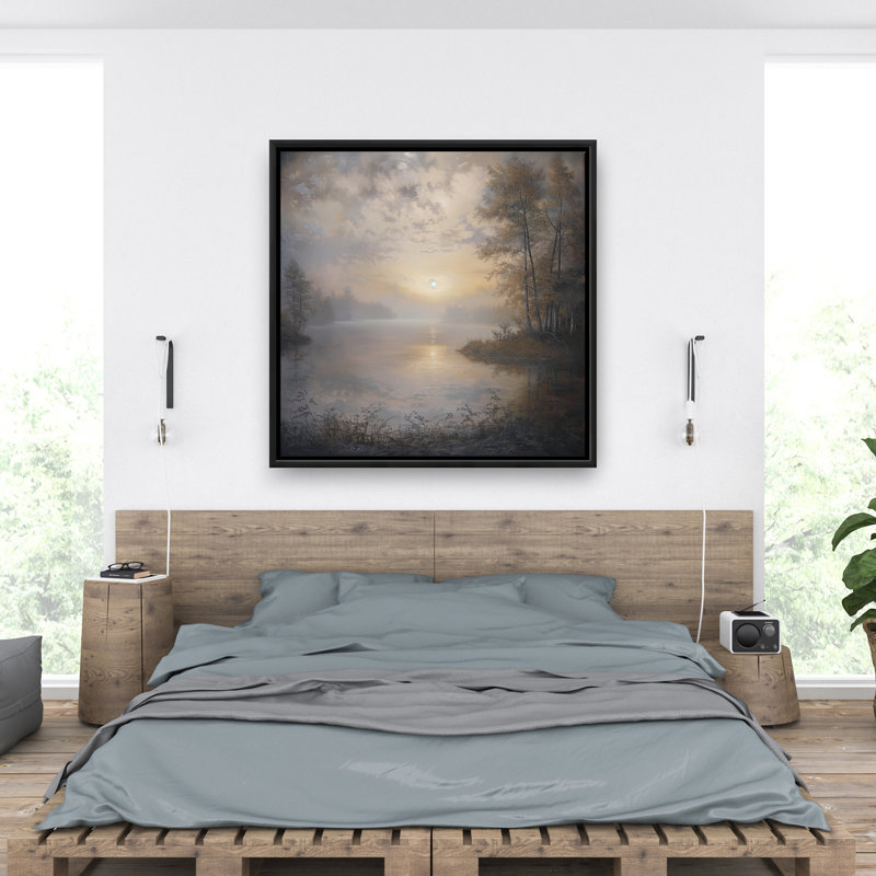Misty Sun - Beige Framed Canvas Art for Home Decor
