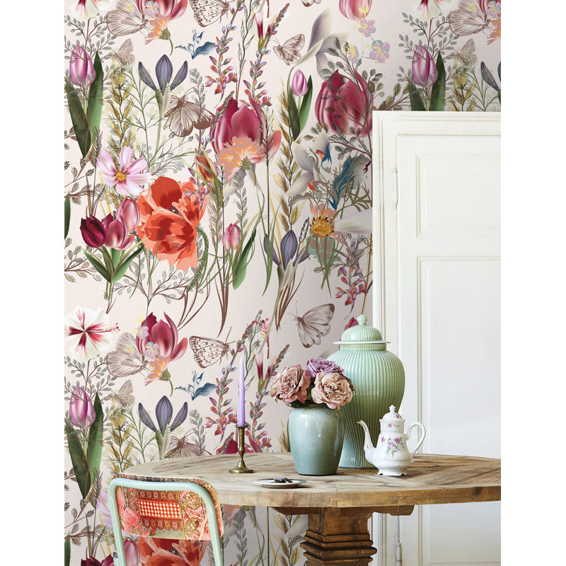 Papier peint amovible fleurs printanières, L 9 po x l 15 po