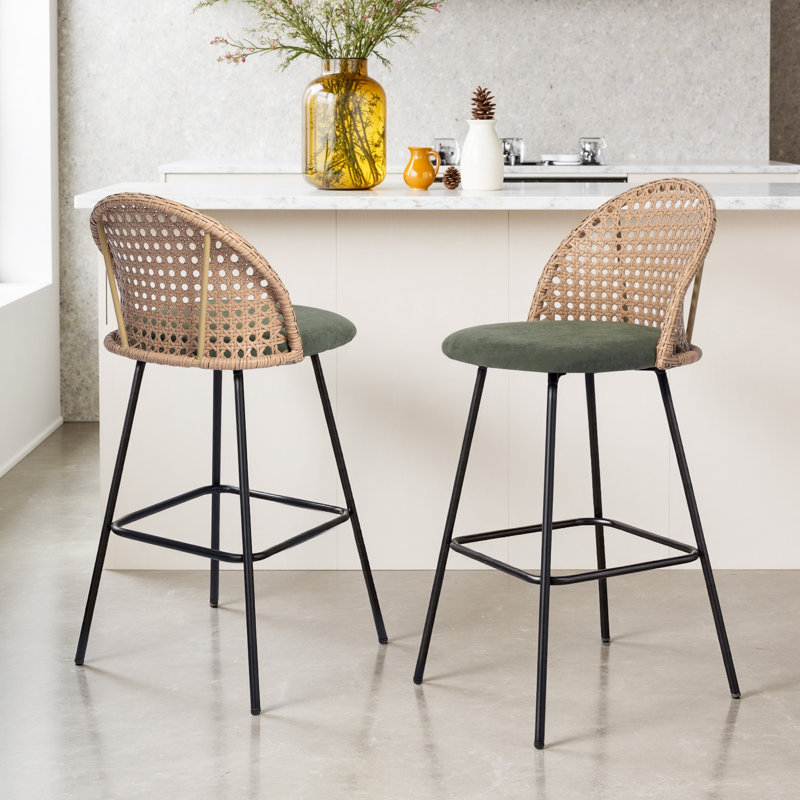 Upholstered Rattan Back Counter & Bar Stool, Green